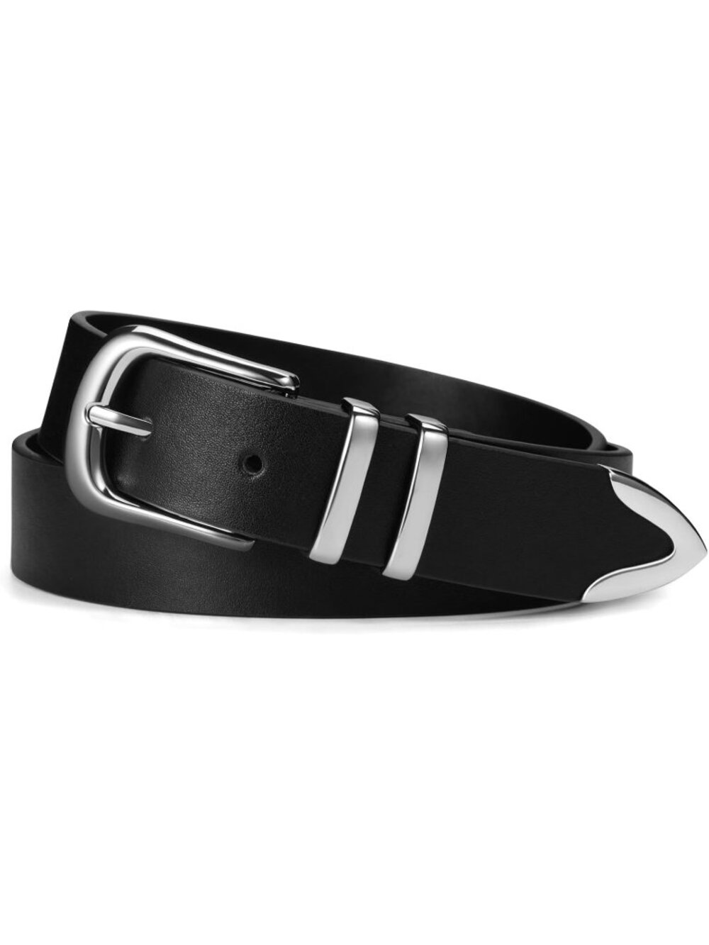 Women Black Leather Belt Jeans Dresses Pants Fashion With Silver Buckle